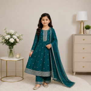 Premium Girls Teal Green A-Line 2-Piece Suit