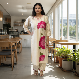 Premium Women's 3-Piece Beige Kurti Pant Dupatta