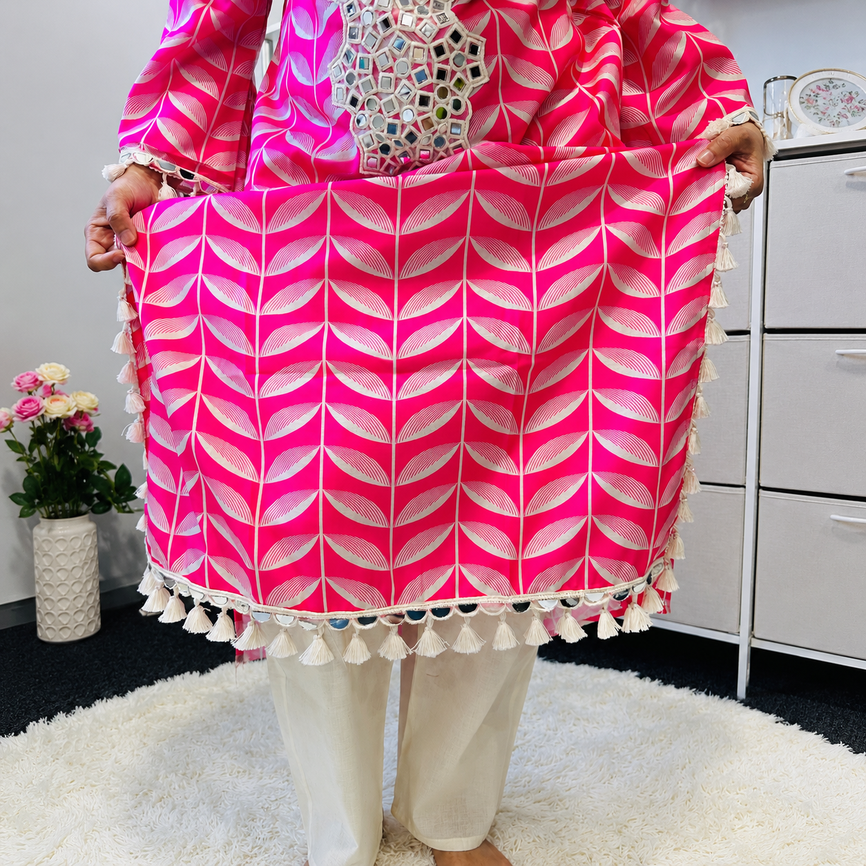 Premium Women's Hot Pink 2-Piece Long Kurti & Palazzo - Image 3