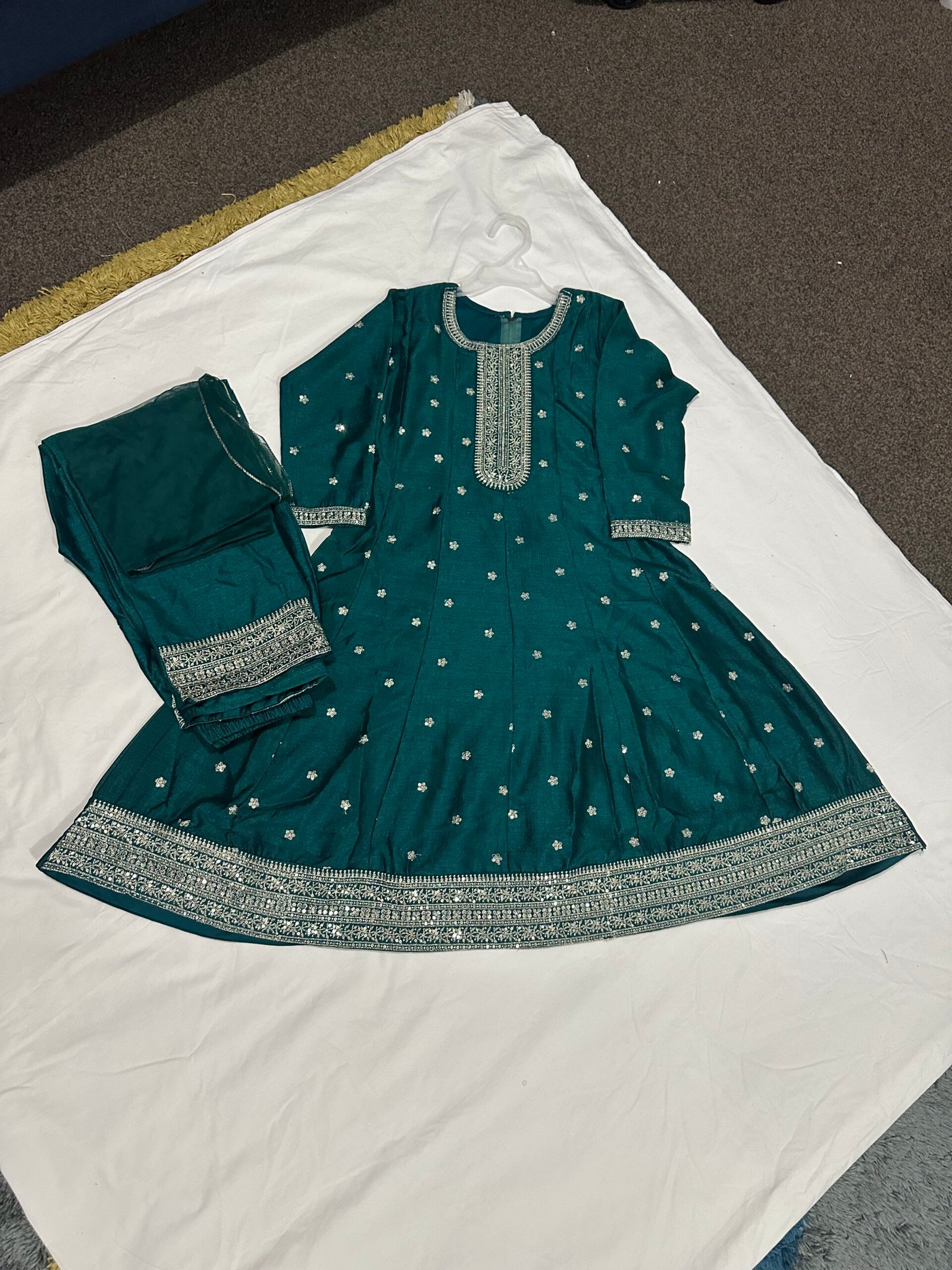 Premium Girls Teal Green A-Line 2-Piece Suit - Image 2