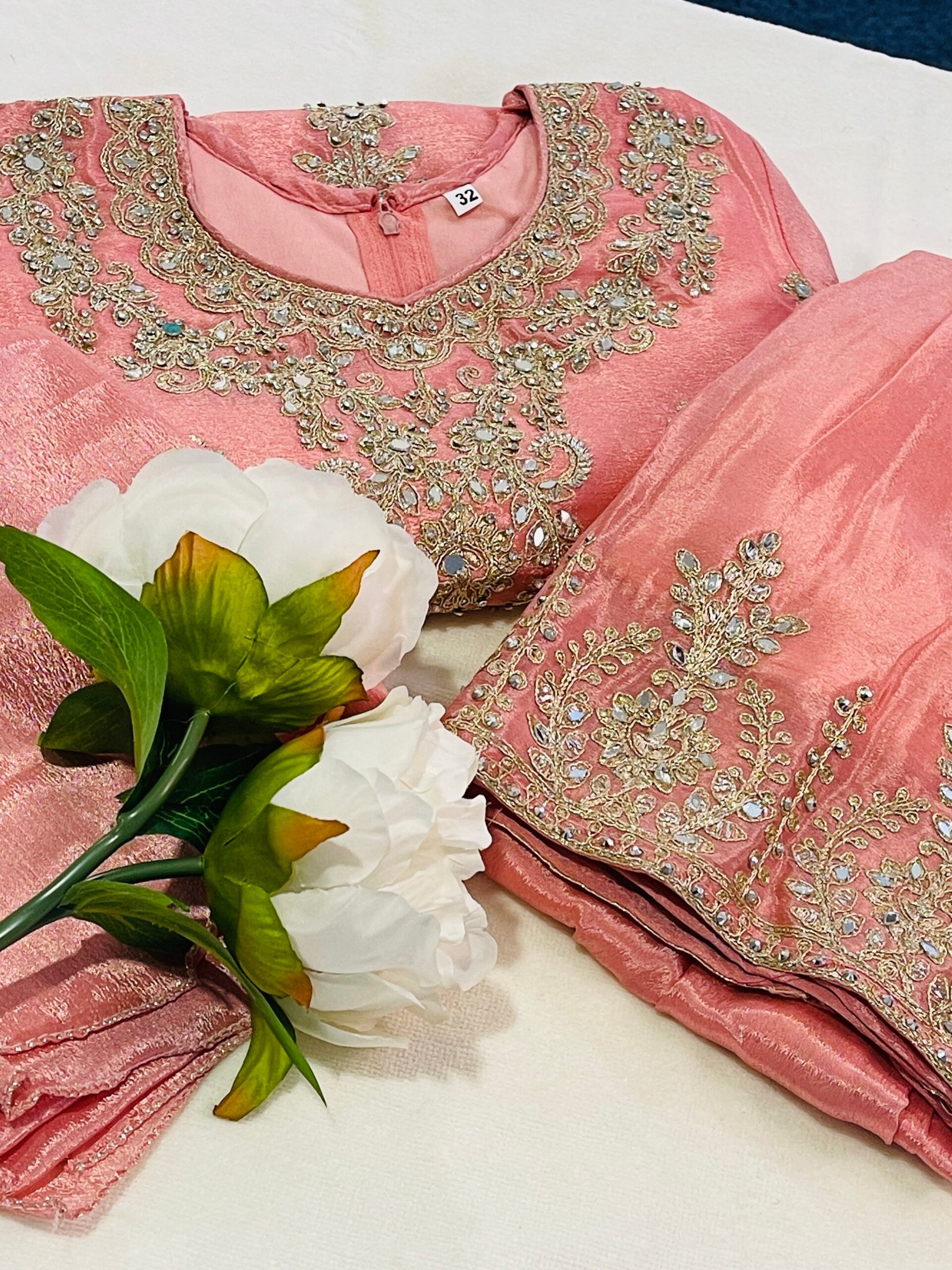 Peach Embroidered Kurti with Sharara Pants - Image 5