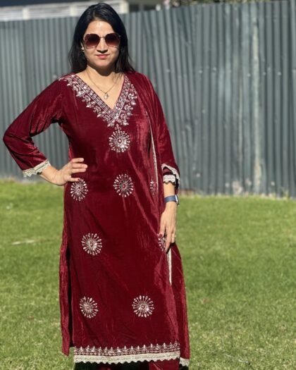 Mirror work Embroidery Top & plain palazzo