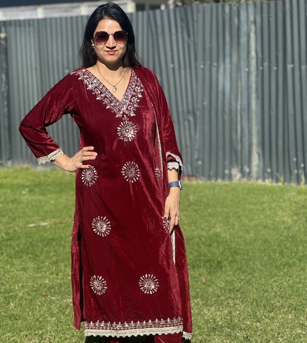 Mirror work Embroidery Top & plain palazzo