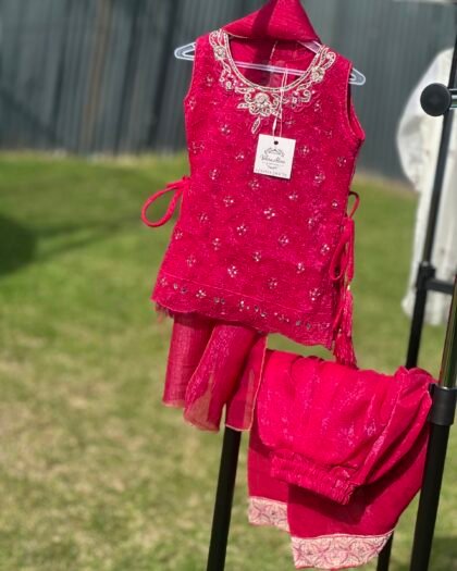 Royal Pink Embroidered Girls Ethnic Suit Set
