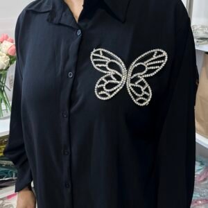Women's Black Butterfly Embellished Co-Ord Set