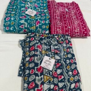 Women's Teal Printed Cotton 3-Piece Suit Set