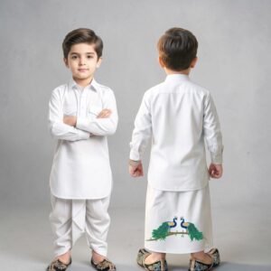 Kids White Kurta Chadra Set